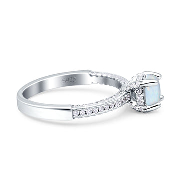 Wholesale Solitaire Accent Round Engagement Ring Lab Created White Opal 925 Sterling Silver